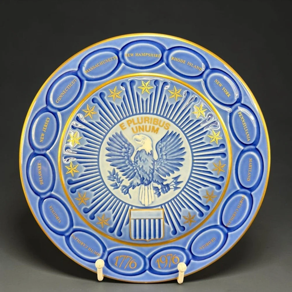 Bing & Grondahl B&G USA Bicentennial Plate 1776-1976 Blue Gold Porcelain Denmark